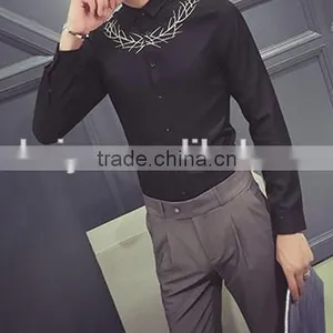 Pure Color Embroidery of Cultivate One's Morality Men Long Sleeve Shirt thumbnail-5