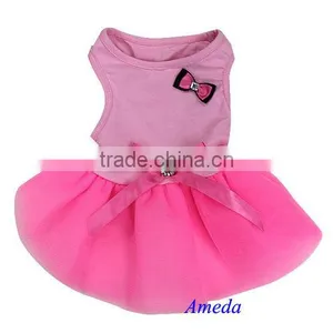 Light Pink Princess Tutu Bow Crystal Belt Small Pet Dog Clothes Party Dress XS-L thumbnail-1