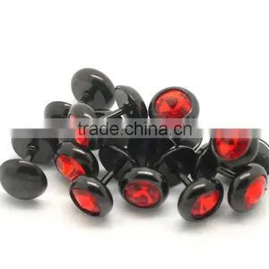 4PCs Cool 16 Gauge 316L Surgical Grade Steel Red Rhinestone Fake Ear Plugs 12x8mm(1/2"x3/8"),Customize thumbnail-1