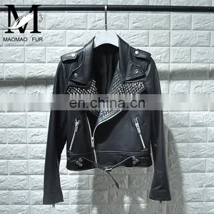 High Quality Custom Design Fashion Motocycle Jackets Black Short Women Biker Leather Jacket thumbnail-1