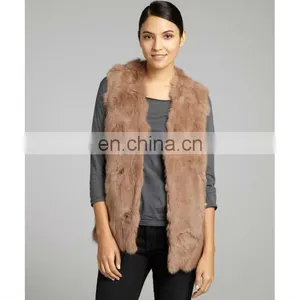 Taupe Rabbit Fur V-neck Vest /quality Supplier+OEM+ODM thumbnail-3