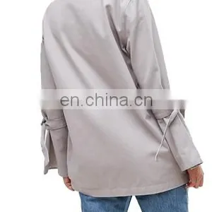 Factory OEM Women Lightweight Cotton Jacket With Tie Sleeve Detail thumbnail-3