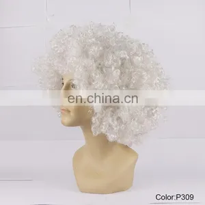 White Color Curly Big Afro Synthetic Wigs P309 thumbnail-2