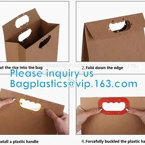 Square Bottom White Eco Friendly Shopping Food Kraft Paper Bag,Gift Craft Shopping White Kraft Paper Bag With Handle Man thumbnail-5