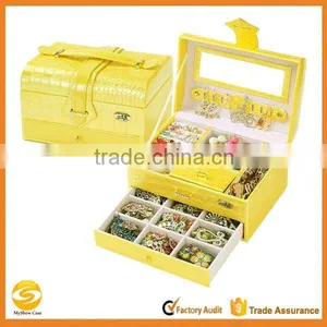 Faux Leather Large Lockable Jewelry Box Case Storage With Mirror,jewelry Showcase Display Case thumbnail-1