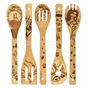Halloween Bamboo Cooking Utensils Set Engraved Bamboo Wooden Kitchen Spoon Set Kitchenware thumbnail-1