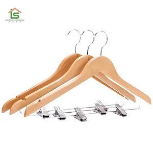 Factory Wholesale Household Items Wooden Pants Low MOQ Custom Logo Sample Free Shirt Clothing Custom Wooden Hangers With Clips for Clothes thumbnail-2