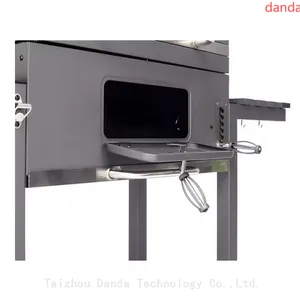 Outdoor BBQ Charcoal Grill With Two Shelf Table With Big Size Wheel thumbnail-3