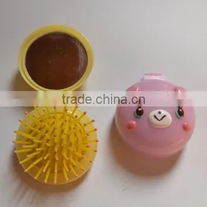 Fancy Pocket Mirror Round, Plastic Compact Mirror With Brush thumbnail-3
