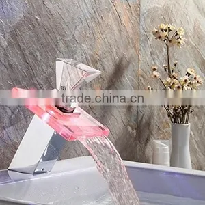 Basin Glass Waterfall Faucet With LED Light LED Tap thumbnail-1