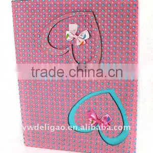 Heart Bowknot and Colored Dots Decorated Flocking Cloth Wrapping Ring Binder Desktop File Folder for Office Stationery Cardboard thumbnail-1