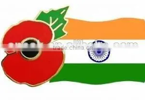 Metal Poppy Indian Flag Tin Pins Badge thumbnail-1