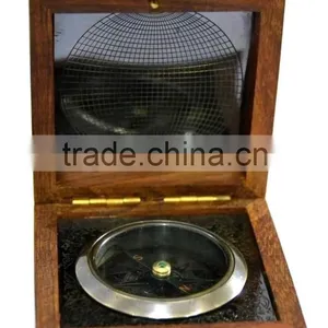 Antique Brass Promotional Gift Compass in Wooden Box 13519 thumbnail-1