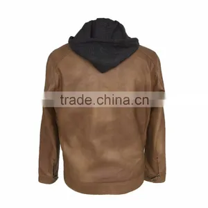 Man Wear Supplier Good Quality New Fashion Wholesale Brown PU Leather Jacket With Hood thumbnail-6