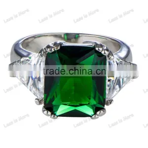 Men's Three Stone Emerald and Trillion Cut Green CZ Silver Gay Men Ring thumbnail-1