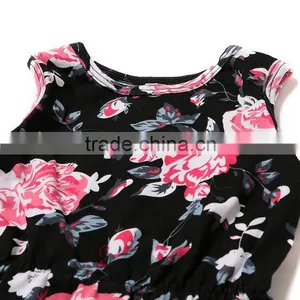 Newborn Baby Girls Cotton Clothing Black Printing Flower Baby Rompers Boutique Rompers for Toddler thumbnail-4