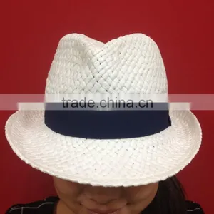 White Woven Paper Straw Hat With Woven Band thumbnail-1