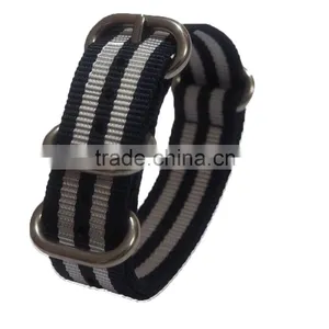 4 Rings Black Gray Stripe James Bond Zulu ODM Watch Bands thumbnail-1