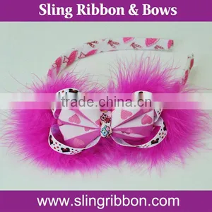 Sweet Cheapest Bow Tie Headband With Pink Feather thumbnail-1