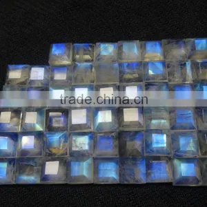 Rainbow Moonstone 8x8 mm Square Shape Blue Flashy Faceted Rainbow Moonstone Gemstone thumbnail-1