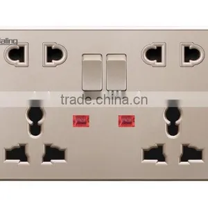 Champagne Bright Acrylic Double 13A 5 PIN Multi Functional Switched Socket With Neon thumbnail-1