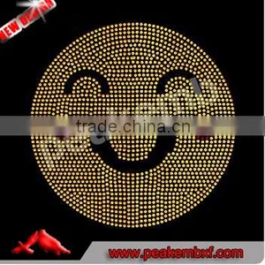 Hot Sale Crystal Korean Rhinestones Happy Face Emoji Iron on Tranfers Wholesale for Kids Clothing thumbnail-2