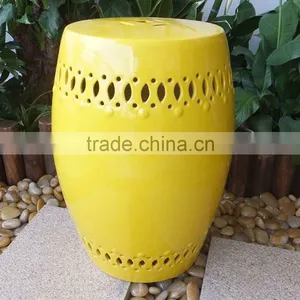 Yellow Glazed Ceramic Chinese Stool Chair thumbnail-1
