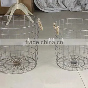 Antique Country Style Metal Wire Baskets With Hemp Rope Handle thumbnail-2