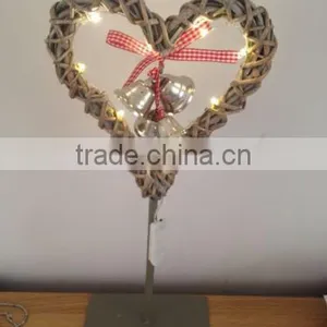 Woven Natural Colored Wicker Heart Shaped Light Decoration With Stand for Christmas & Garden Decoration thumbnail-1