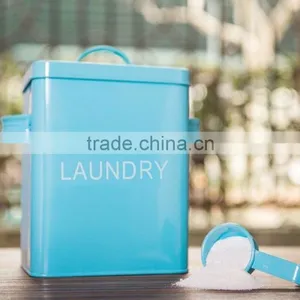 Laundry Powder Storage Box Washing Tablet Retro Metal Container Tin With Scoop thumbnail-1