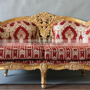 Gold Leaf Finish 2 Seat Sectional Fabric Sofa thumbnail-1