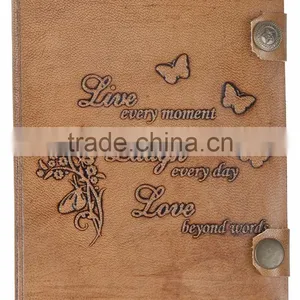 Handmade Vintage Embossed Inspirational Quote Leather Journal With Button thumbnail-1