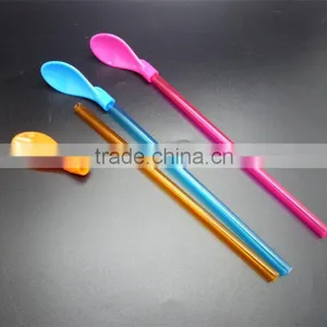 China Hot Selling Large 2 in 1 Plastic Spoon Drinking Straws Mixing Spoon Stirrer thumbnail-2