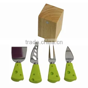 Lovely Cheese Knife Set With Rubber Wood Holder thumbnail-1