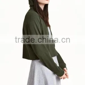 Plain Hoodies No Pocket Olive Sexy Ladies Cropped Top Sweatshirt Fashion Long Sleeve Cotton Hoodies Custom Pullover thumbnail-2