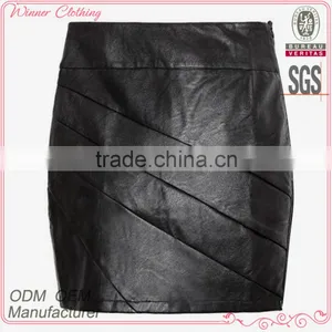 2016 Summer Women Fashion Leather Plain Black Mini Sexy Skirt Suit Wrap Skirt thumbnail-1
