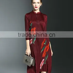 Vintage Chinese National Stand Collar Women Dresses 2017 thumbnail-4