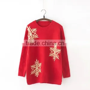 Simple Design Acrylic Long Sleeve White Women Christmas Sweater Wholesaler thumbnail-5