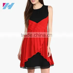 Fashion Clothing 2016 Woman Black Chiffon Sleeveless Mid Solid Shift Dress thumbnail-2