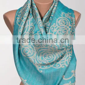 Long Scarf or Shawl or Neck Wrap. Mothers Days Scarf. Fall Oversize Scarf Wrap. Turquoise and Beige. thumbnail-4