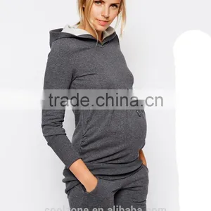 Relaxed Fit Longline Cut Hooded Sweatshirt for All Stages of Pregnancy thumbnail-2