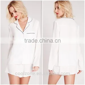 New Arrival Contrast Pipi Pyjama Set Wholesale Adult Women Pajama White thumbnail-1
