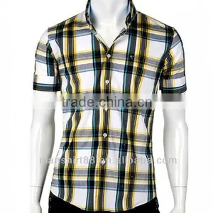 Men Slim Fit Basic Short Sleeve Plaid Casual Shirt thumbnail-3