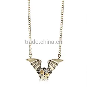 New Fashion Steampunk Necklace Halloween Bat Link Curb Chain Antique Bronze With Gear 63.0cm Long thumbnail-1