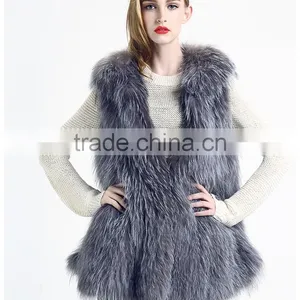 YR620 Top Quality Fashion Fur Women Silver Fox Fur Knit Waistcoat thumbnail-1