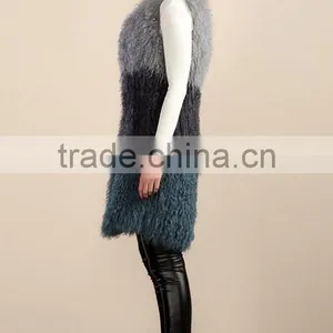 Yanran Fur Fashion YR1000 Block Color Top Quality Real Curly Lamb Hand Knit Fur Vest thumbnail-3