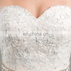 Latest Design White French Lace Fabric Charming Sash Lace Appliqued and Beaded Bridal Wedding Gowns thumbnail-4