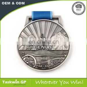 Custom Silver Plated Metal Medal With Ribbon Drape thumbnail-4