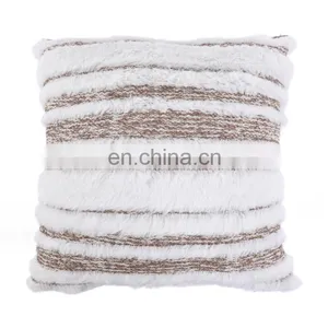New Design Fashion Faux Fur Striped Jacquard Cushion Cover Deco thumbnail-1