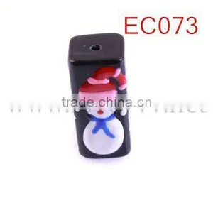 Lovely Painted Snowman Cuboid Shape Black Plastic Beads thumbnail-1